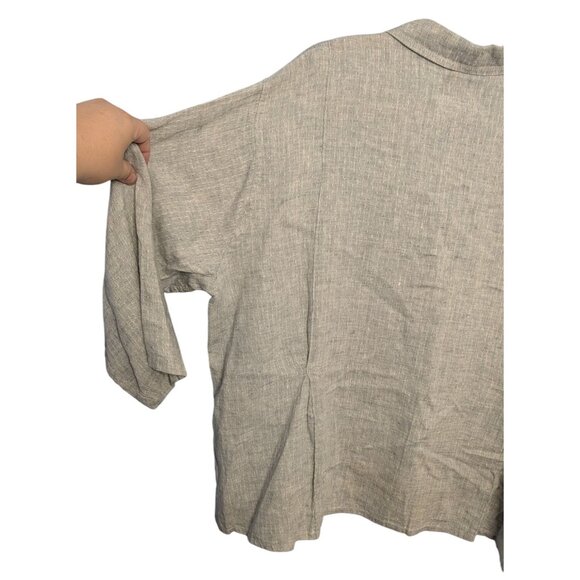 Flax Generous 2G Womens Button-Down Shirt 100% Linen Gray Long Sleeve - Picture 9 of 15